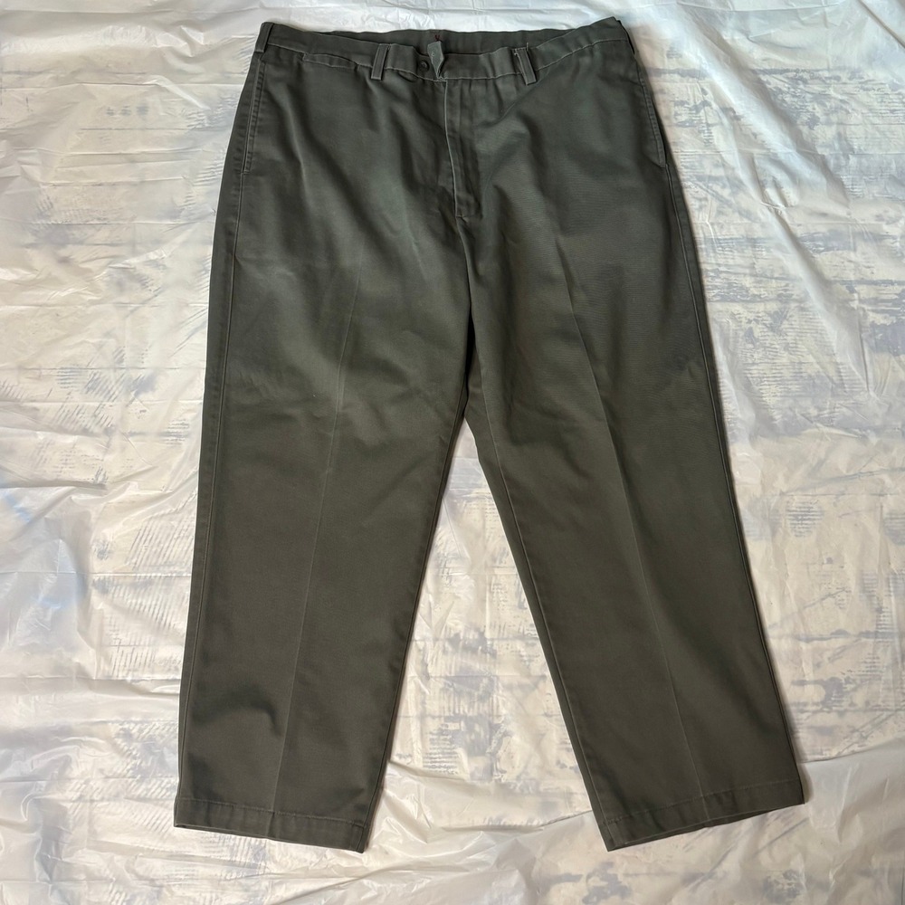 Savane Chino Pants Mens 40x29 Green Excellent Cotton Flat Front Straight Leg